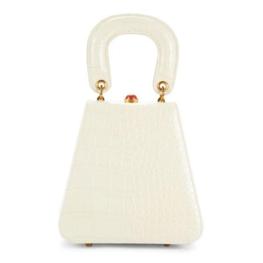 STAUD Cream Croc-Embossed Bag